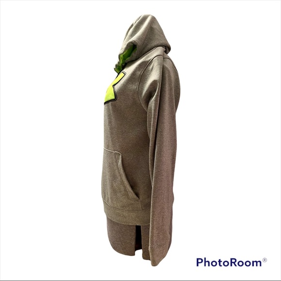 Men’s Under Armour Storm Pullover hoodie fleece sweatshirt Big Logo Gray Yellow - Picture 3 of 10